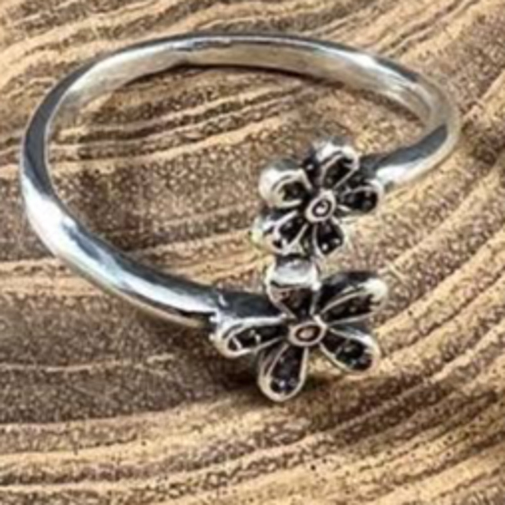 Sterling Silver Double Flower Wrap Stacker Ring Floral Cottage